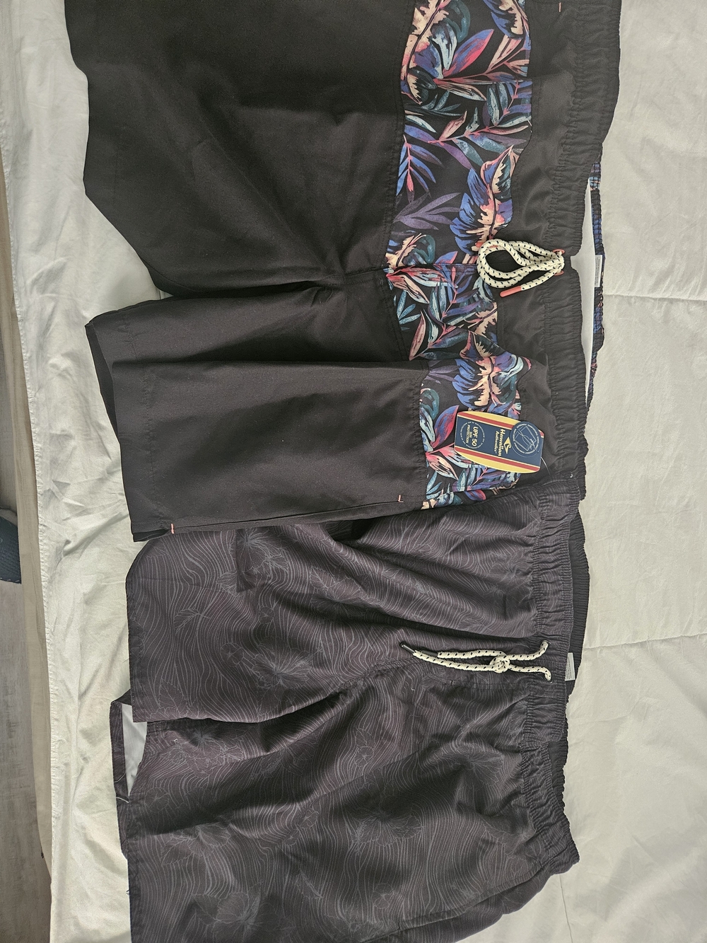 Men's Black Swim Trunks with Tropical Accent - Hawaiian Authentics